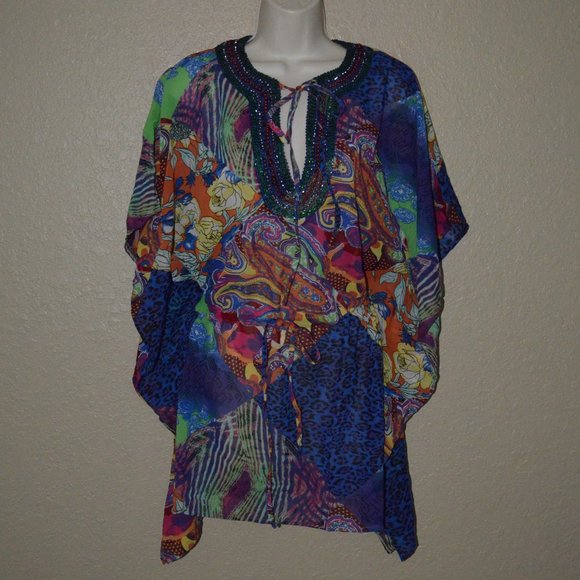 NWT $118 Sz M Catherine Malandrino Beaded Cover Up - Picture 1 of 6